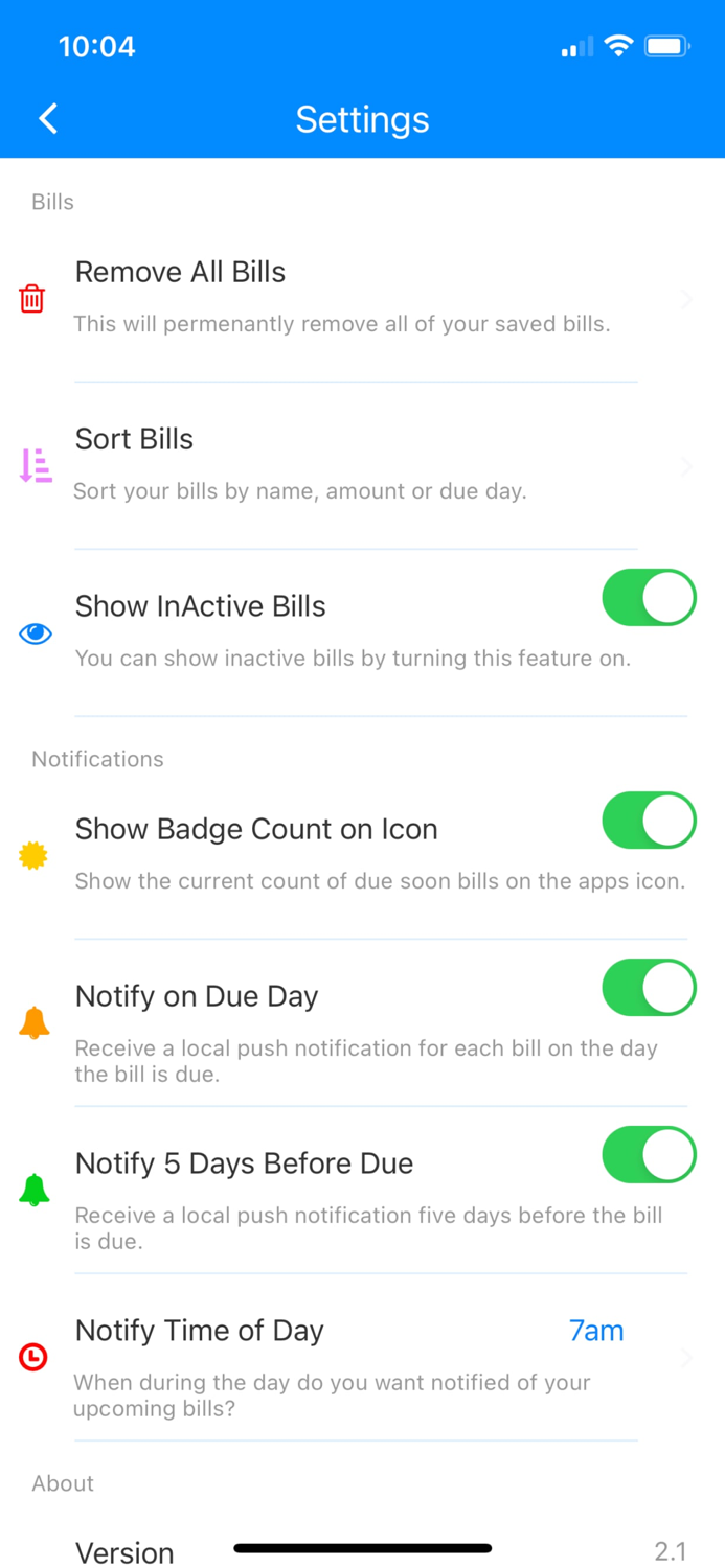 Simple Bill Reminders