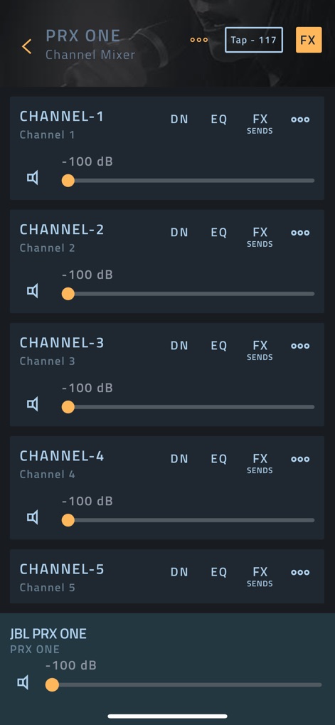 JBL Pro Connect - Users can effortlessly manage multiple input sources through the clear Channel Mixer list, with individual volume sliders for quick adjustments and comprehensive control.