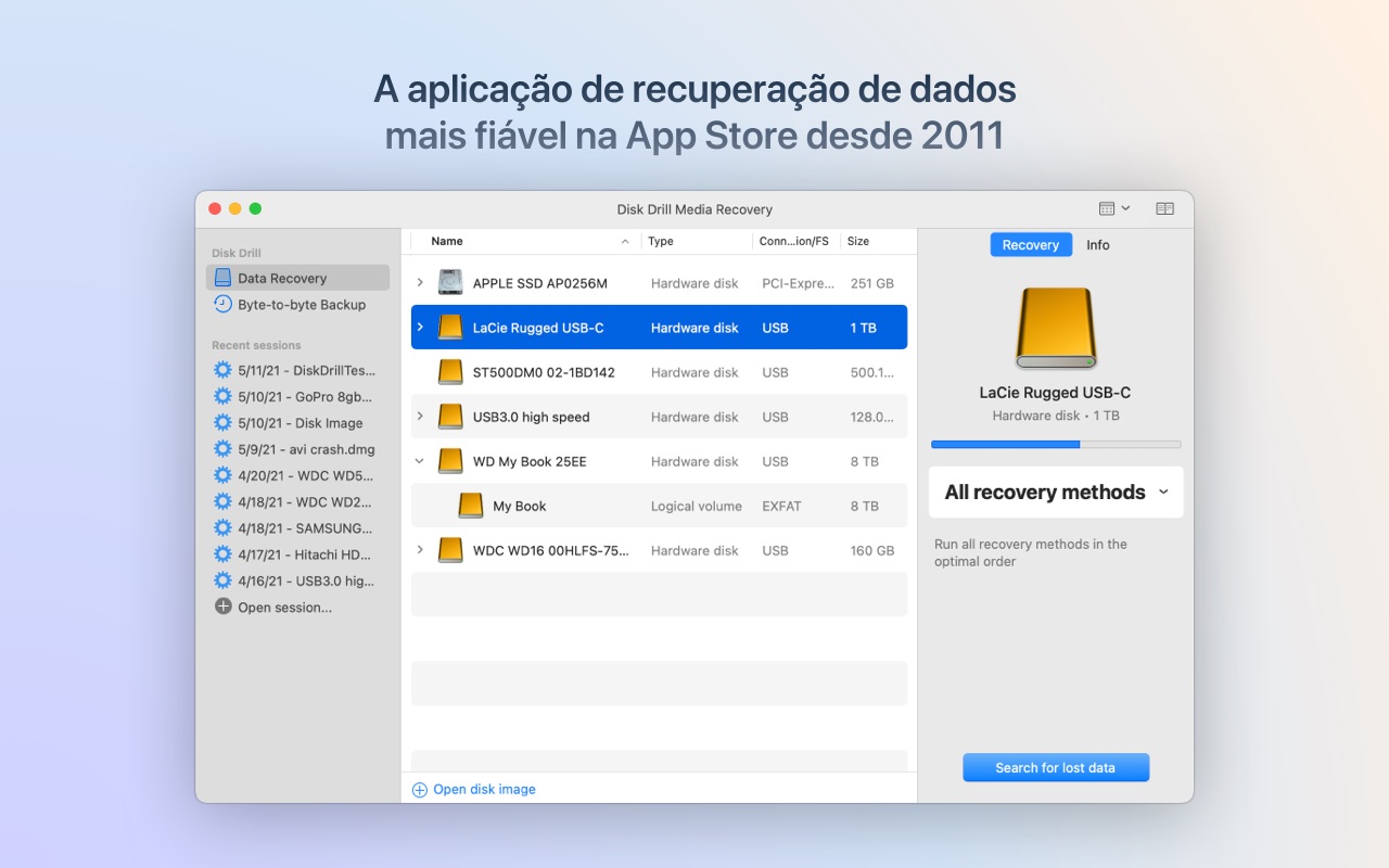 Screenshot do app Disk Drill Media Recovery