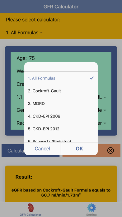 Pocket GFR Calculator Screenshot