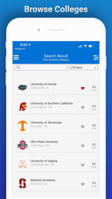 College Tennis App Screenshot