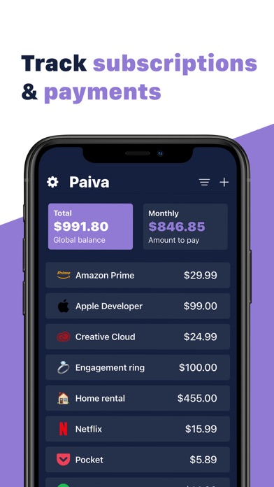 Screenshot #1 pour Paiva - Track subscriptions
