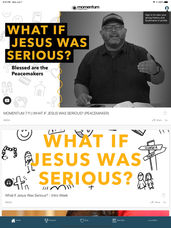 Momentum Christian Church iPad screenshot 1 - Lifestyle app