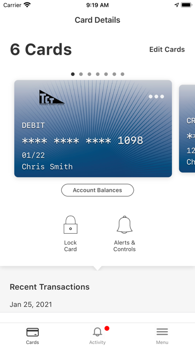 TCTFCU Card Controls Screenshot