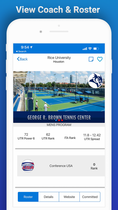 College Tennis App Screenshot