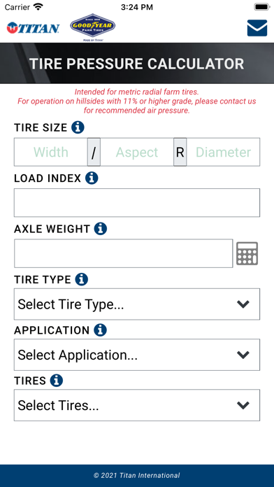 Tire Pressure Calculator Screenshot