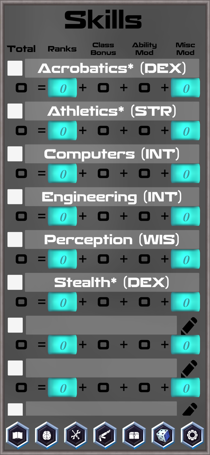 Star Explorer Character Sheet