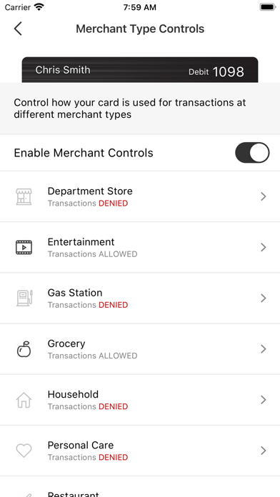 Fairfield Federal Card Control Screenshot