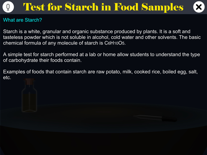 Test for Starch in Food Sample