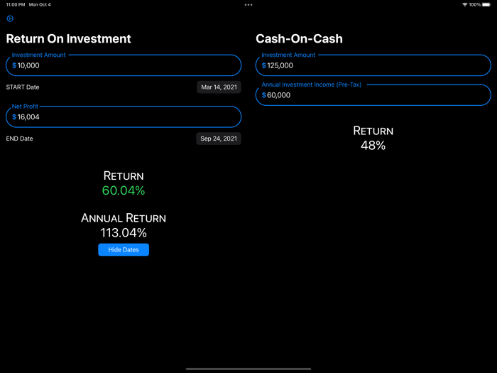 ROI Calculator Cash Evaluation