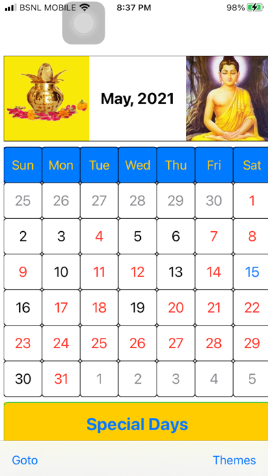 Hindu Panchanga Calendar Screenshot