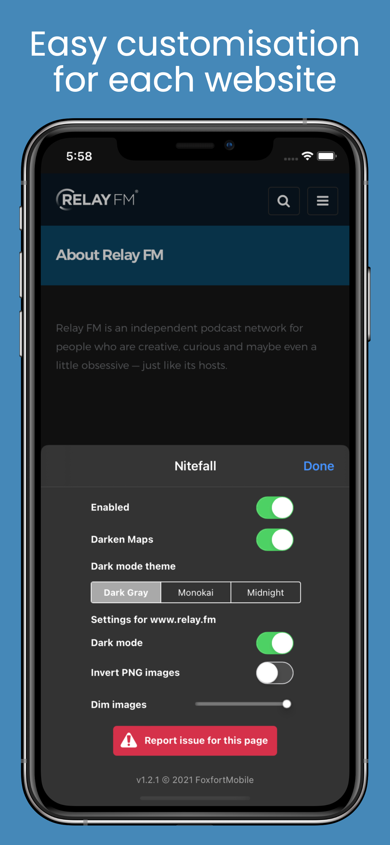 Nitefall: Browser dark mode