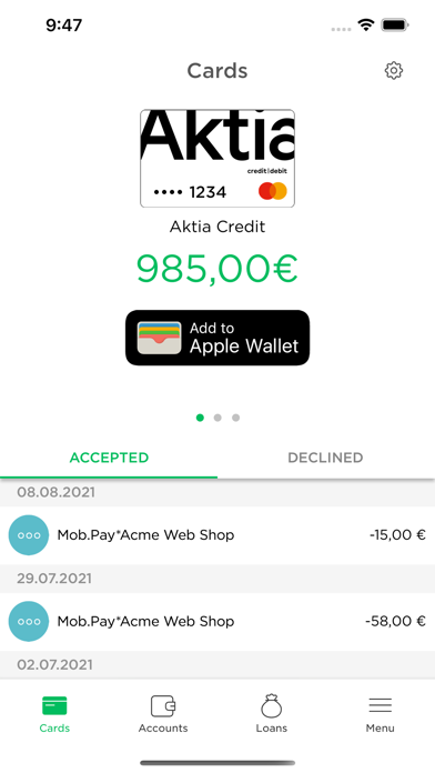 Aktia Wallet Screenshot