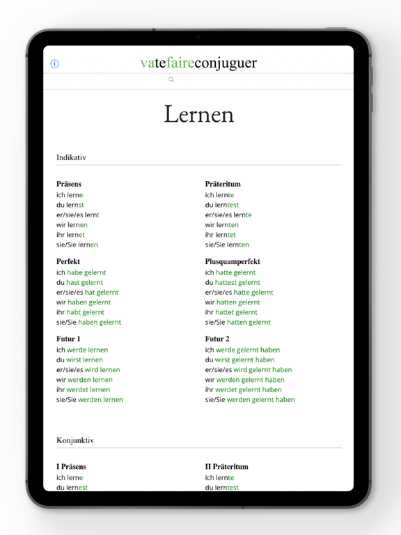 German conjugation iPad screenshot 5 - Education app