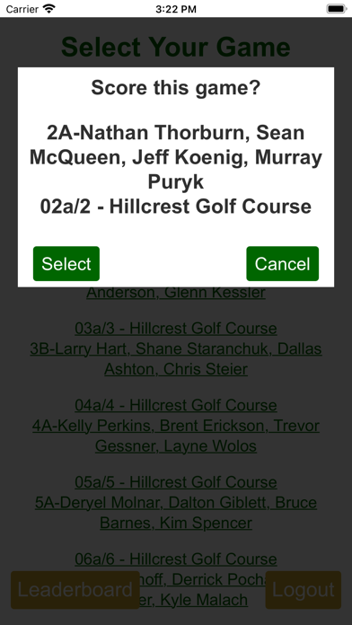 Golf Leaderboard Screenshot