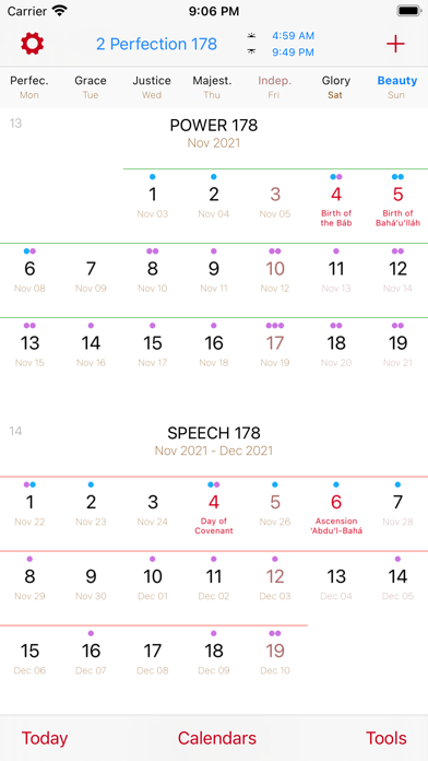 Bahá’í Calendar Screenshot