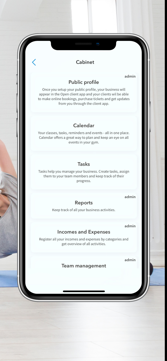 Open Manager. Yoga and Gym