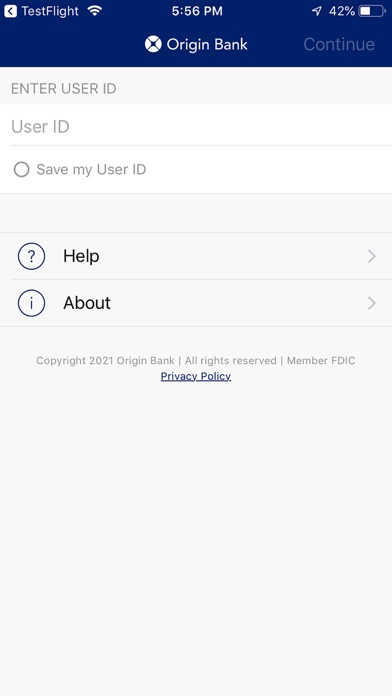 Origin Bank Business Card Screenshot