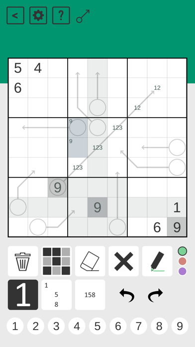 screenshot of Arrow Sudoku 2