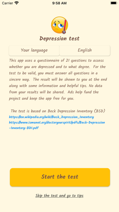 Depression Test Screenshot