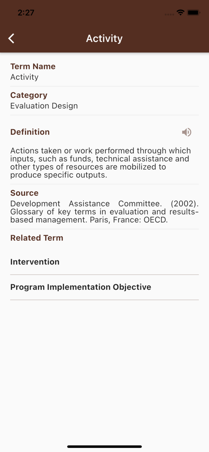 WMU Evaluation Glossary