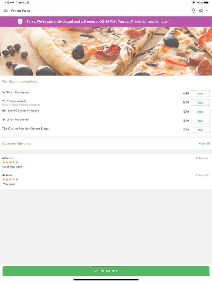 Presto Pizza TS15 9XN