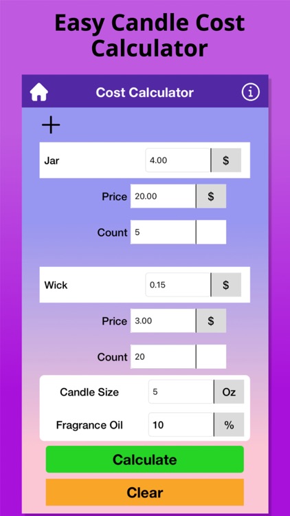 Candle Calculator: Cost,Weight