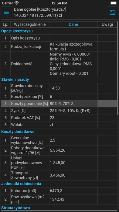 Rodos przeglądarka kosztorysów Screenshot