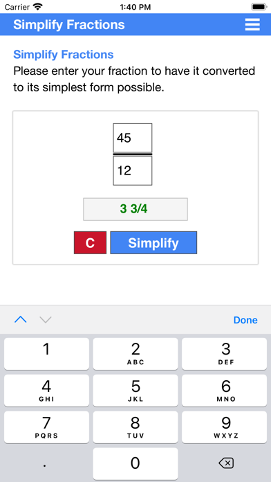 Simplify Fractions Screenshot