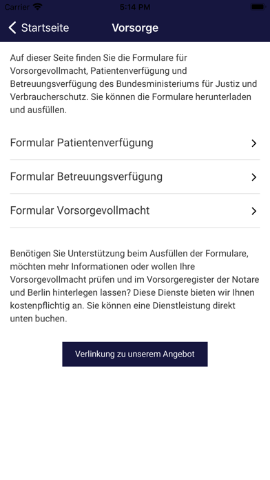Vorsorge und Betreuung Screenshot