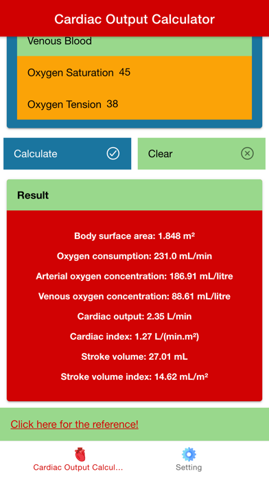 Cardiac Output Calculator Screenshot