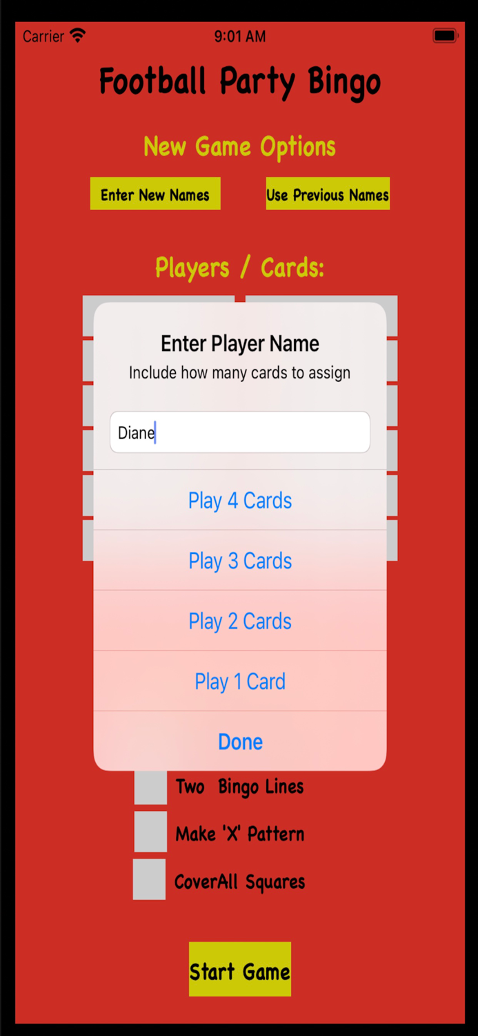 Football Party Bingo