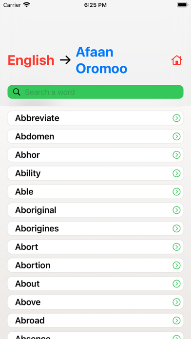 Afan Oromo English Dictionary Screenshot