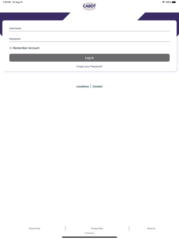 Cabot CCU Mobile Banking iPad screenshot 1 - Finance app