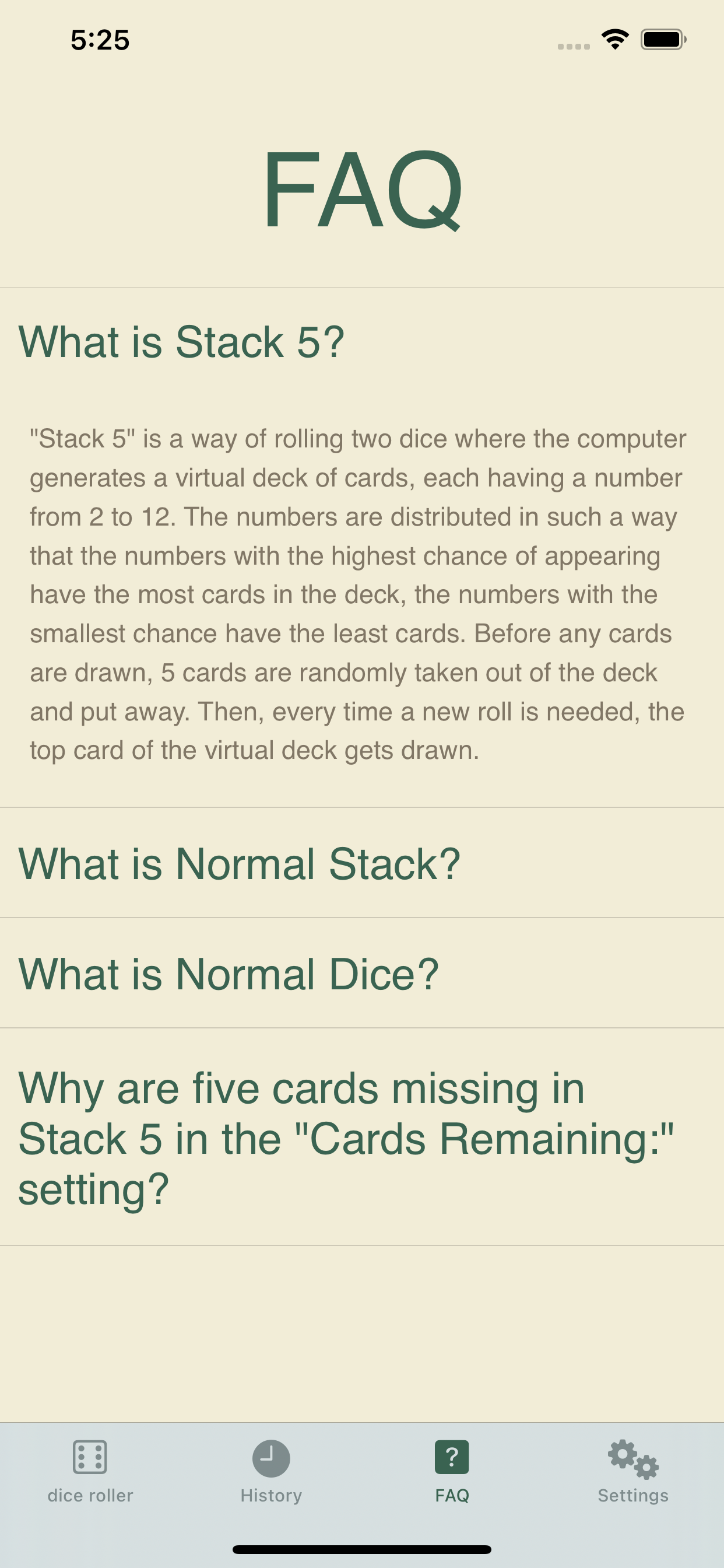 Stack 5 Dice Roller
