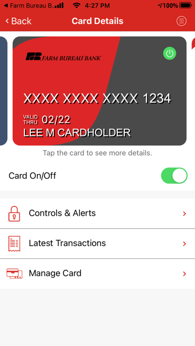 FBB Card Controls Screenshot