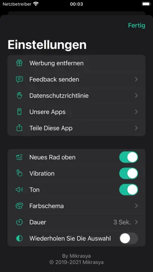 Screenshot von Entscheidungs-Glücksrad auf dem iPhone 7