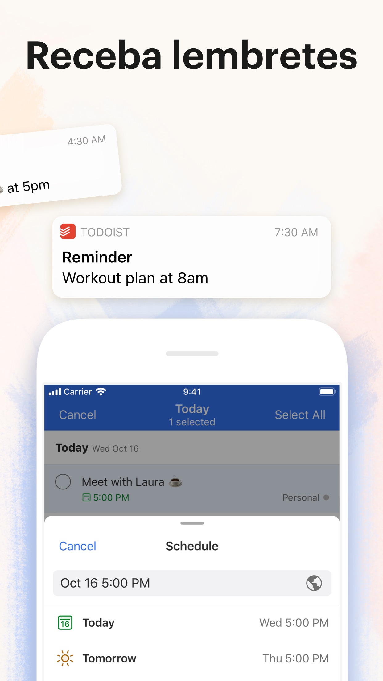 Screenshot do app Todoist: To do list e tarefas