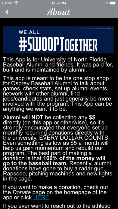 UNF Baseball Alumni App Screenshot