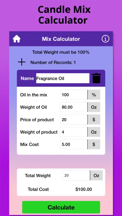 Candle Calculator: Cost,Weight Screenshot