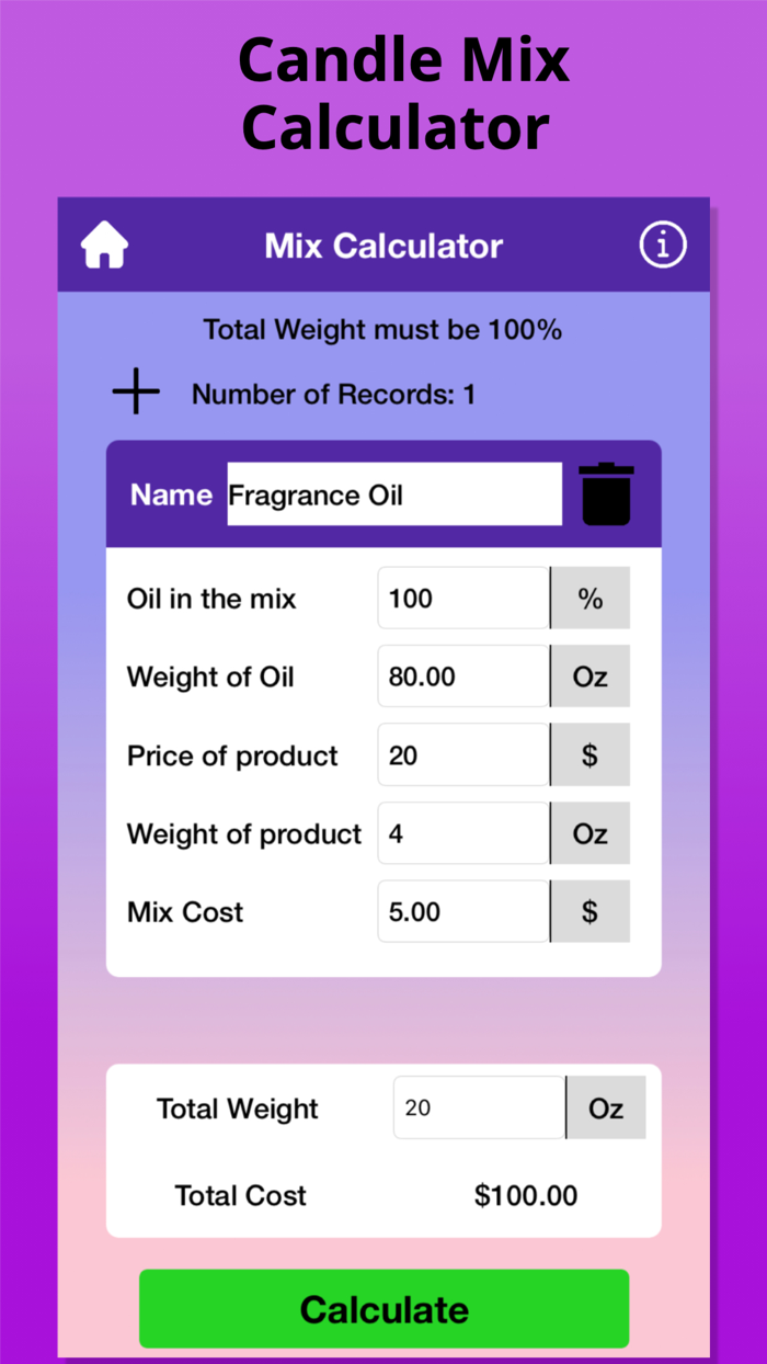 Candle Calculator CostWeight