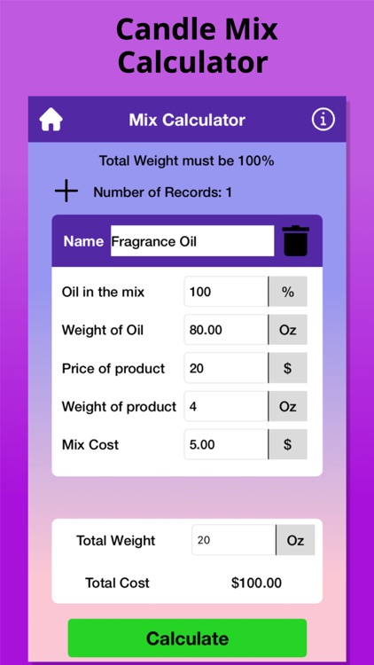 Candle Calculator: Cost,Weight