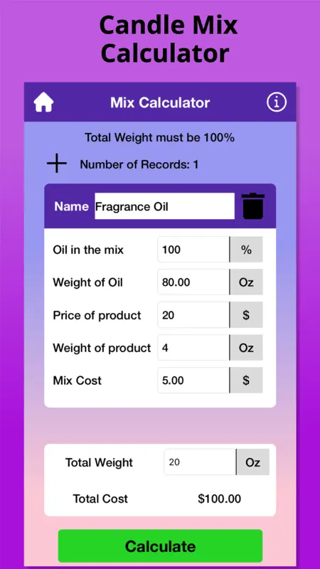 Candle Calculator: Cost,Weight screenshot 3 of 5