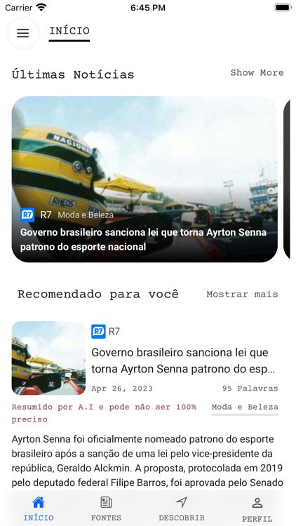 Paragrapho, Resumo de Notícias