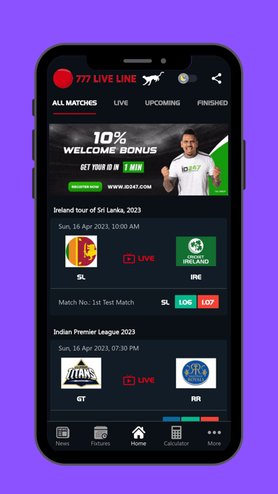 777 Cricket Live Line Screenshot