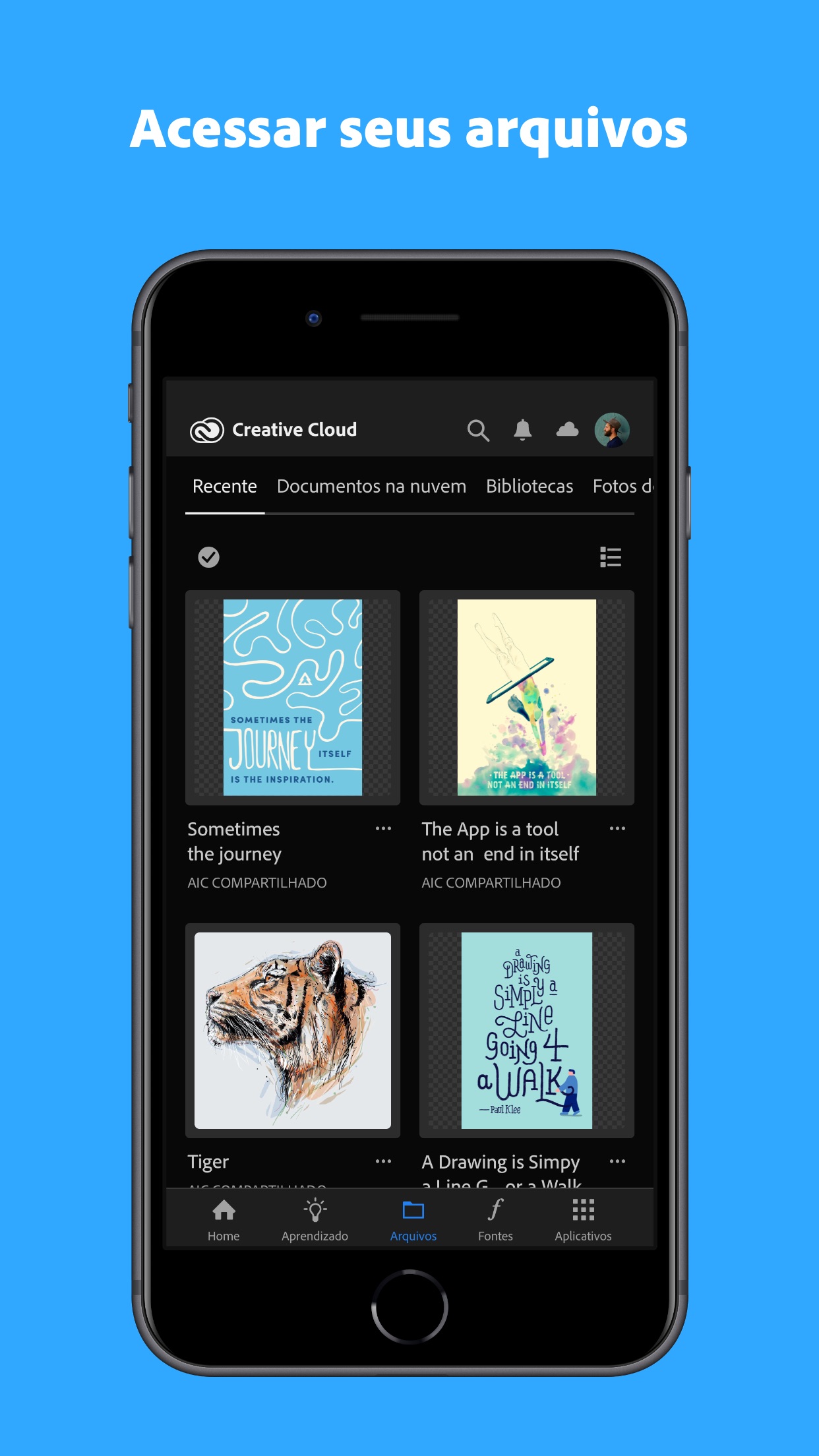 Screenshot do app Adobe Creative Cloud