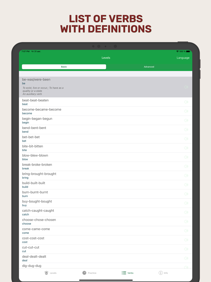 Irregular verbs English game