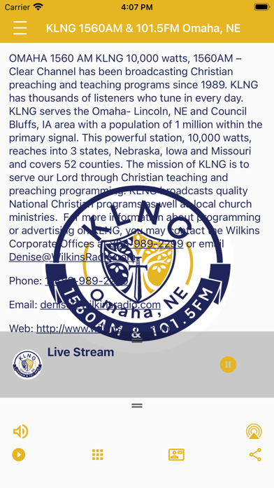 KLNG AM1560 & FM101.5 Radio Screenshot