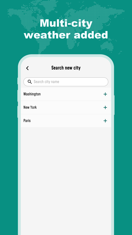 Hi Weather App Store screenshot 4, headline “Multi-city weather added”. Pattern or texture.