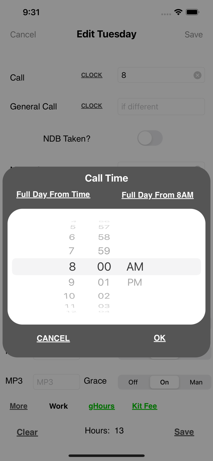 Department Time Card
